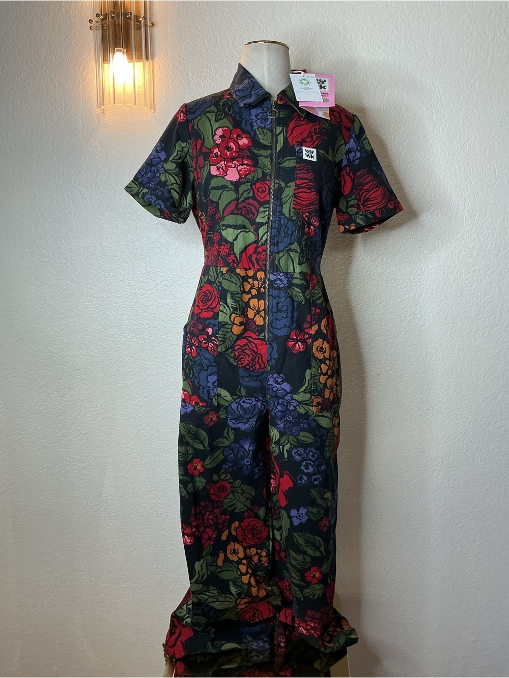 Lucy & Yak Floral Zip-Front Jumpsuit in Black, Red, Green, Blue - Picture 3 of 12